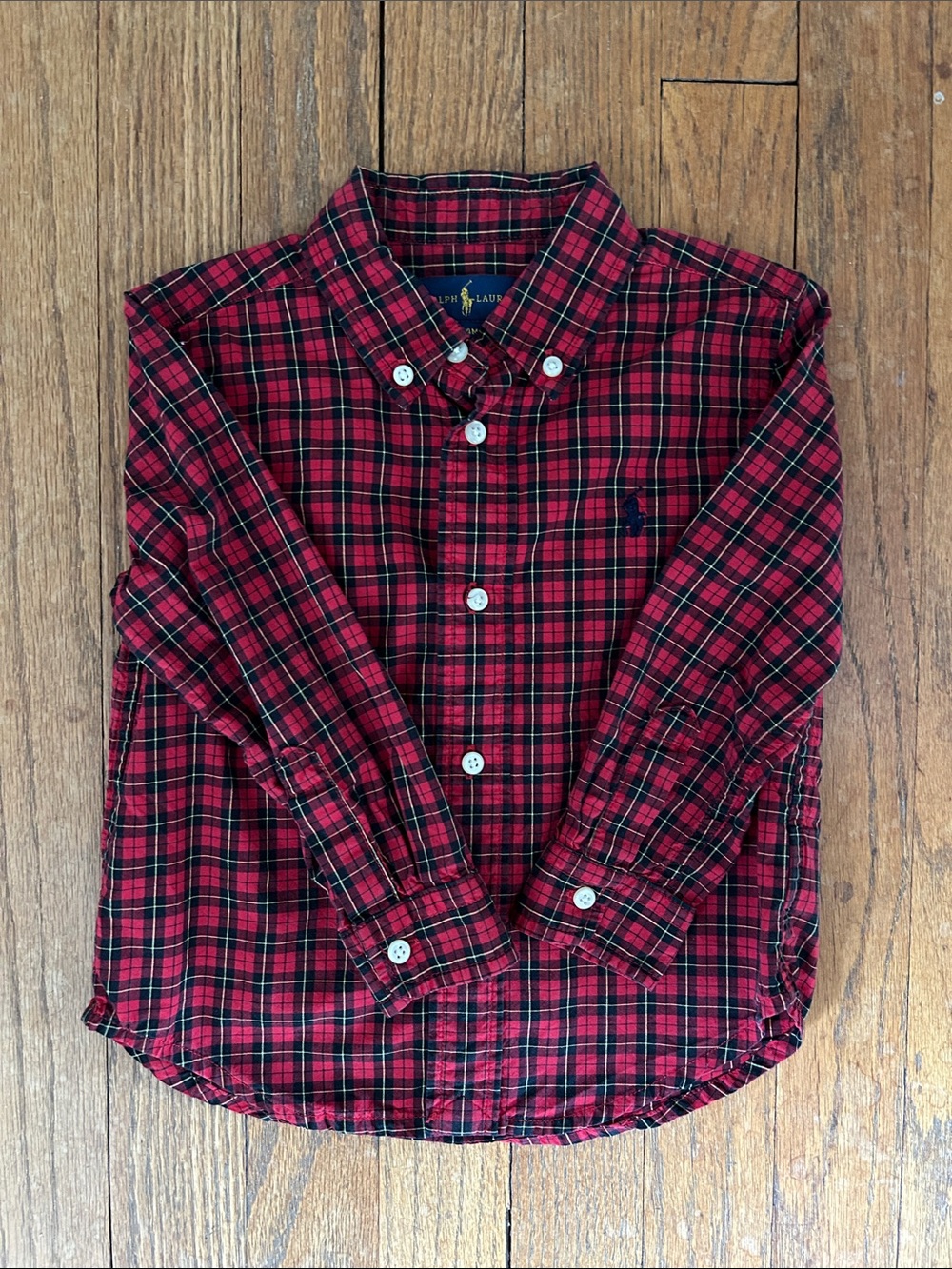 Ralph Lauren Red and Black Plaid Button-Down Shirt (Size 24 months)